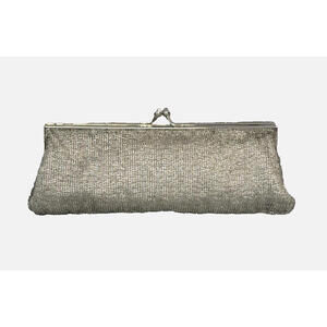 Vtg 90's Jessica McClintock Silver Beaded Purse Clutch Shoulder Evening Bag EUC